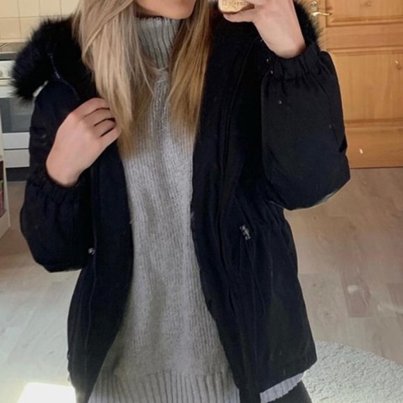 Contemporary Drawstring Waist Parka Winter Coat Black - Picture 5 of 9